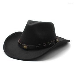 Wide Brim Hats Unisex Western Cowboy For Men Fedora Women Solid Color Jazz Hat Vintage Felt Panama Cap With Leather Belt Davi222487185