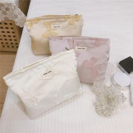 Cosmetic Bags Korean Kawaii Bow Cute Women's Bag Cotton Clutch Pencil Case Zipper Organizer Pouch For Makeup