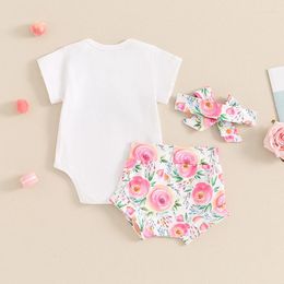 Clothing Sets Baby Girls Outfits Letter Print Short Sleeve Romper With Floral Pattern Shorts And Bow Headband 3Pcs Set