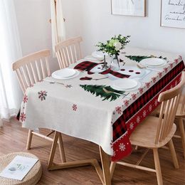 Table Cloth Red Plaid Snowman Christmas Tree Rectangle Tablecloth Festival Party Restaurant Navidad Decoration Waterproof Round Cover