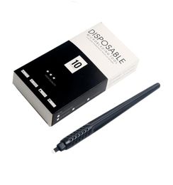 10Pcs Permanent Makeup Black Disposable Microblading Pen 18U 0 18 Microblade Embroidered Needles Eyebrow Tattoo Hand Tools 2206241959821