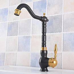 Kitchen Faucets Black & Gold Colour Brass Bathroom Basin Sink Faucet Mixer Tap Swivel Spout Single Handle One Hole Deck Mounted Tsf792