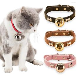 Dog Collars Leather With Bell Pet Neck Strap Bone Patterns Good Toughness Cat Puppy Collar Dress-up Circle Supplies