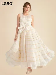 Casual Dresses Women's Solid Mesh Spliced Dress Fashion Round Neck Sleeveless High Waist Elegant Female Summer 2024 3WM658