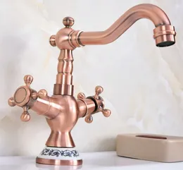 Kitchen Faucets Washbasin Faucet Dual Handle Single Hole Basin Antique Red Copper Swivel Spout Bathroom Sink Mixer Tap 2nf615