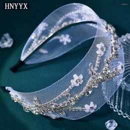Hair Clips HNYYX Mesh Crystal Strap Flower Sweet Style Wide Head Band Festival Party Wedding Dress Piece A150 White