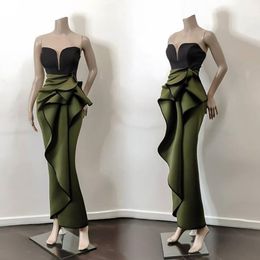 Simple Design Hunter Green Evening Party Dresses Sweetheart Vintage Peplum Mermaid Long Arabic Dubai Occasion Prom Dress 232J