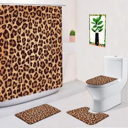 Shower Curtains Leopard Print 4pcs Set Curtain Animal Skin Pattern Fabric Decoration Bathroom Anti Slip Bath Mat Toilet Cover
