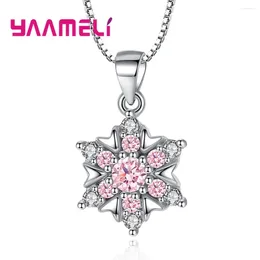 Pendant Necklaces Sale 925 Sterling Silver Jewellery White/Pink Cubic Zircon Women Snowflake Holiday Gift Wedding Collar Necklace