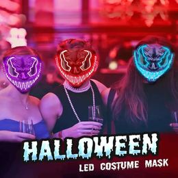 Maschera Light Party Up Halloween LED per adulti bambini unici Glow Glow Masches con occhi scuri e malvagi che brillano 828 S ING