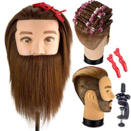 Mannequin Heads Male mannequin head 100% real human hair black used for Practising hairdresser beauty training doll hairstyle Q240510