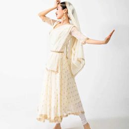 Ethnic Clothing New Womens Belly Dance Elegant Beige Dress Traditional Indian Style Costume Bollywood Dance Performance Stage Costume DQL3808L2405