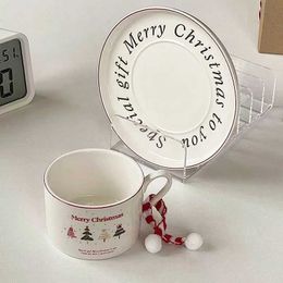Cups Saucers Korean Ins Christmas Ceramic Tea Cup and Saucer Set Fashion Coffee Mugs Christmas Tree Socialite Cafe Afternoon Tea Tableware