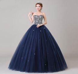 ANGEL NOVIAS Long Ball Gown Puffy Plus Size Navy Blue Crystal Prom Dress 20186261196