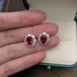 Stud Earrings 1.5Ct Each Oval Cut Red & Blue Diamond 14K White Gold Earring Delicate AU585 Jewelry E057 (3Ct Total)