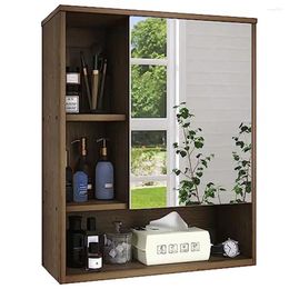 Storage Boxes Bamboo Wall Mounted Bathroom Cabinet Mirror Shelves Organize