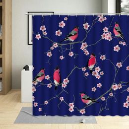 Shower Curtains Flowers Branches Bird Curtain Magpie Tree Plum Blossom Printing Bathroom Decor Waterproof Polyester With Hooks