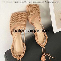 bottegaa shoes Shoes Women Dress Square Toe Sandals 9cm 2023 Summer Air Mesh Fishnet Strippy Sexy Stripper High Heels Wedding Brides Luxury FCCA ULSJ