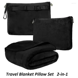 Blankets Clip On Buckle Travel Blanket And Pillow Warm Soft Fleece 2-in-1 Combo For Airplane Camping Car Large Compact
