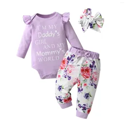 Clothing Sets Born Baby Girls Cotton Clothes Set Long Sleeve Romper Bodysuit Top And Floral Infant Pants With Bow Headband Outfits