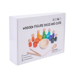 D7WF Colour Matching Boxes Montessori Early Learning Toy Wooden Figure Dolls and Cups 240510