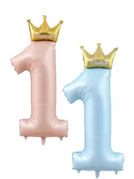 Party Decoration 1pc 42inch Crown Pink Sky Blue One Number Balloons 1 Figure Helium Balloon 1st Birthday Decorations Kids Baby Shower