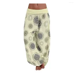 Women's Pants Women Harem Retro Ethnic Print Elastic Loose Wide Leg Full Length Bloomers Long Trousers