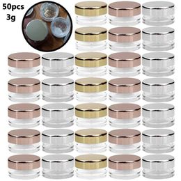 Storage Bottles 50pcs 3g 3ml Makeup Jar Cosmetic Empty Container With Rose Gold Lid Plastic Small Bottle For Eyeshadow Cream Lip