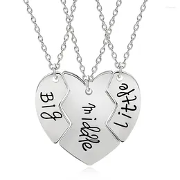 Pendant Necklaces 3Pcs Big Middle Little Sister Necklace For Girls Women Heart-shaped DIY Jewellery Friends Birthday Gifts 2024 Trend