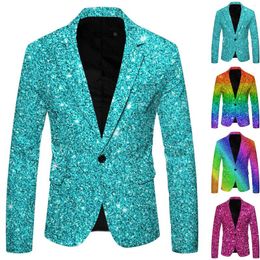 Men's Jackets Colourful Sequin Suit Shiny Long Sleeve Singel Button Slim Blazer Luxury Party Club Formal Wedding Performance