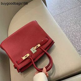 Designer Bags Birkinnss Handbags Lychee Pattern Large Capacity Womens Leather Top Layer Handle Single Shoulder Diagonal Net Red ESPF