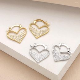 Stud Earrings FLOLA Chunky Heart Half Crystal Drop Gold Plated Copper Earring Fashion Jewellery Girlfriend's Gifts Ersa313