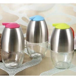 Storage Bottles Stainless Steel Seasoning Bottle Honey Soy Sauce Jar Kitchen Glass Decoration With Lid Household Food Container