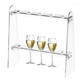 Kitchen Storage Champagne Glass Holder 2 Tiers Clear Acrylic Detachable Decorative Display Shelves 10 Slots Easy Assembly Wine