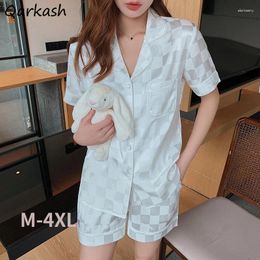 Women's Sleepwear Pyjama Sets Women Plaid Pure Colour Simple Soft Oversize M-4XL Couple Homewear Casual Retro Daily Fashion Feminine