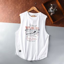 Summer American Retro Sleeveless O-Neck Letter Printed T-shirt Mens Fashion 100% Cotton Washed Casual Sports Tank Top 240511
