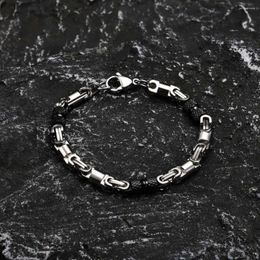 Link Bracelets Handmade Punk Byzantine Black Stainless Steel Chain Wristband Men