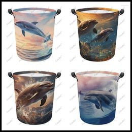Laundry Bags Cute Dolphin Underwater Foldable Basket Hamper Dirty Clothes Storage Organizer Bucket Homehold Bag