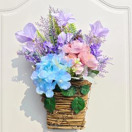 Decorative Flowers Spring Hydrangea Basket Garland Simulation Rattan Door Hanging Modern Home Decoration