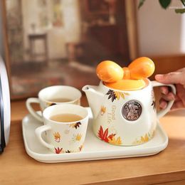 Teaware Sets Cute Ceramic Teapot Coffee Cup Combination Household Creative Bow Shape Brewing Tea Heat Resistant Set Christmas Gift