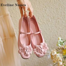 Casual Shoes Pink Flower Shallow Mary Janes Square Toe Flat With One Word Belt Retro Pumps Solid Buckle Strap Elegant Woman Wedding