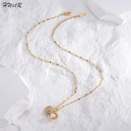 Pendant Necklaces Elegant Pearl Necklace For Women Full Of Rhinestones Shell Titanium Non Tarnish Metal