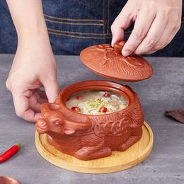 Plates Cow-shaped Water-proof Stewing Cup With Purple Sand Ceramic Pot-covered Restaurant El Creative Special Tableware