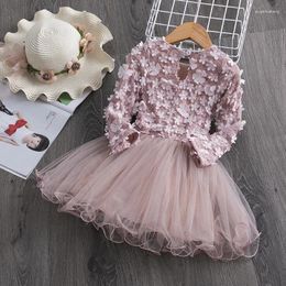 Girl Dresses Flower Girls Party Dress Long Sleeves 2024 Autumn Winter Kids Casual ClothIngs Lace Birthday Wedding Tulle Princess