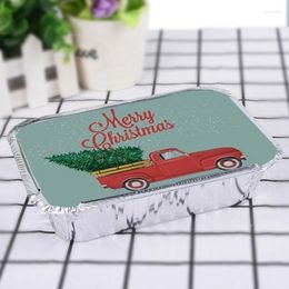 Storage Bottles 50pcs Disposable Aluminium Foil Tin Box Chrsitmas Pattern Food Tray Container With Lid Fit For Takeout Packing Kitchen