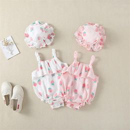 Clothing Sets Toddler Infant Baby Girls Fruit Strawberry Jumpsuit One Piece Outfit Born Romper Summer Clothes Set With Hat