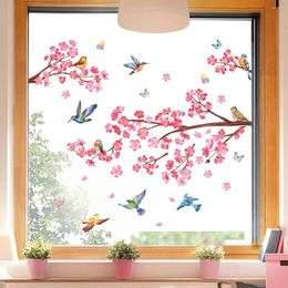 Wallpapers 30 90cm Branch Peach Blossom Bird Electrostatic Glass Sticker Living Room Window Decorative Double-sided Visible Ct053