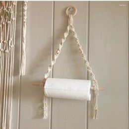 Tapestries Boho Decor Toilet Paper Stand Roller Macrame Storage Rack Small Tapestry Wall Hanging Decoration Hand-woven Rope Wooden