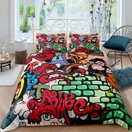 Bedding Sets 3D Graffiti Wall Design Duvet Cover Set Comforter Cases And Pillow Covers Full Twin Double Single Size Bedclothes