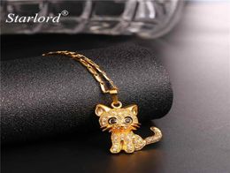 Rhinestone Cute Cat Necklace Trendy Gold Color Link Chain For Women Collares Lucky Pet Pendant Bijoux Whole P245333123922335